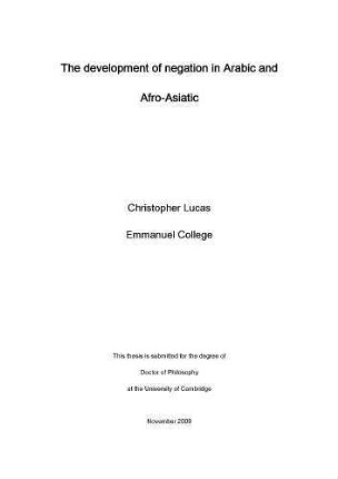The development of negation in Arabic and Afro-Asiatic