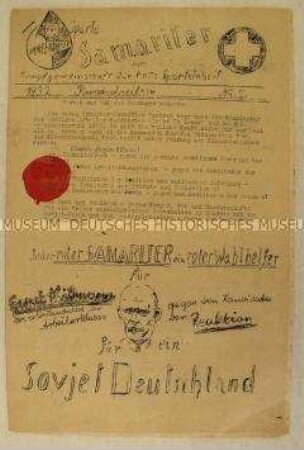 Hektografiertes Rundschreiben des Samariter-Bundes zur Reichspräsidentenwahl 1932
