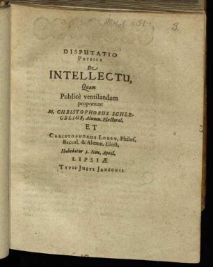 Disputatio Physica De Intellectu