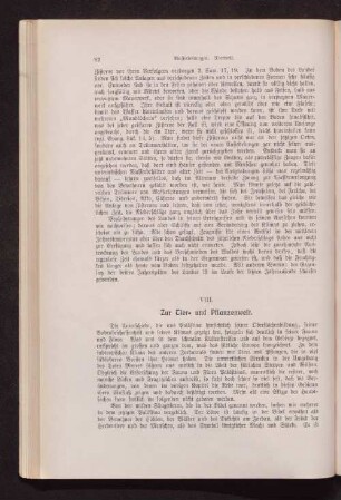 VIII. Zur Tier- und Pflanzenwelt.