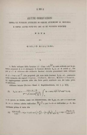 Alcune osservazioni sopra le funzioni sferiche di ordine superiore al secondo e sopra altre funzioni che se ne possono dedurre.