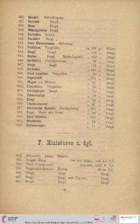F. Miniaturen u. dgl. (Nr. 962-1084)
