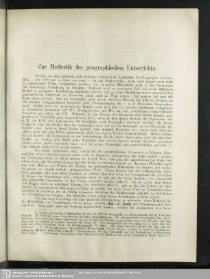 Zur Methodik des geographischen Unterrichts