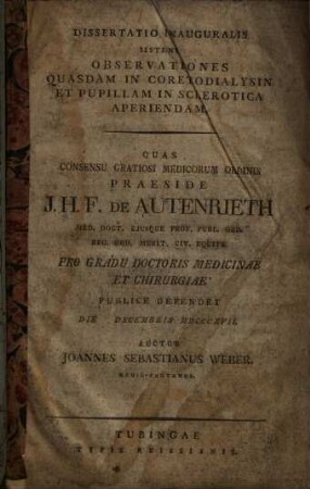 Dissertatio Inauguralis Sistens Observationes Qquasdam In Coretodialysin Et Pupillam In Sclerotica Aperiendam