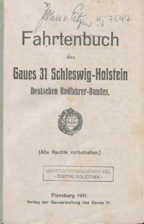 Fahrtenbuch des Gaues 31 Schleswig-Holstein Deutschen Radfahrer-Bundes