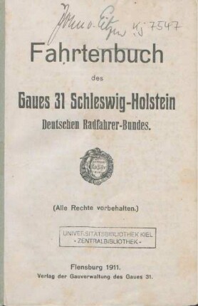 Fahrtenbuch des Gaues 31 Schleswig-Holstein Deutschen Radfahrer-Bundes