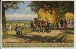 Beladene Erntewagen, mit Vers