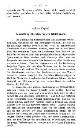 Achtes Capitel. Behandlung überviergradiger Gleichungen.