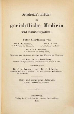 Friedreich's Blätter für gerichtliche Medicin und Sanitätspolizei : für Ärzte u. Juristen. 29, 29. 1878