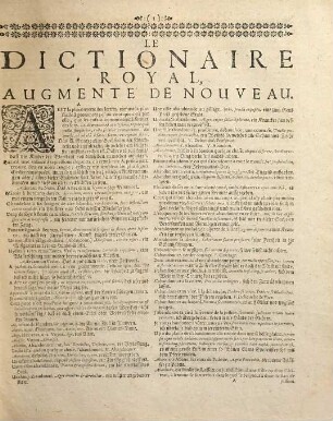Le dictionaire royal : I. Francois - Latin - Allleman. II. Latin - Alleman - Francois. III. Alleman - Francois - Latin.