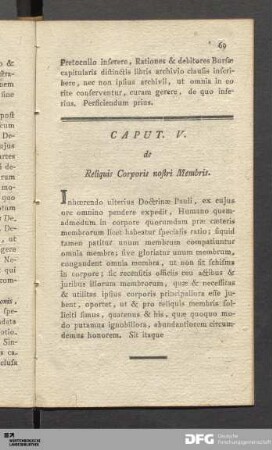 Caput. V. de Reliquis Corporis nostri Membris.