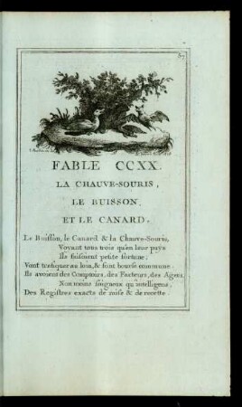 Fable CCXX. La Chauve-Souris, Le Bouisson, Et Le Canard.
