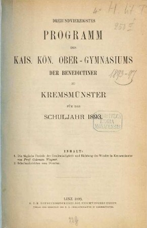 Programm des Obergymnasiums der Benediktiner zu Kremsmünster. 1892/93 = 43