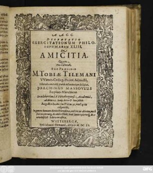 Disputatio Exercitationum Philosophicarum XLIII, De Amicitia