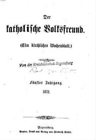Der katholische Volksfreund. 1872 = Jg. 5