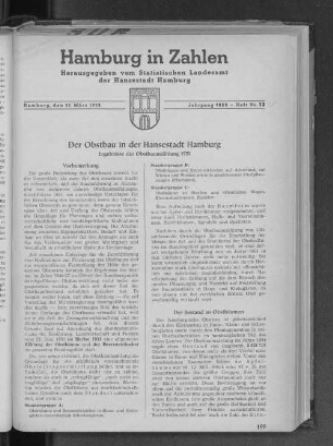 Der Obstbau in der Hansestadt Hamburg : Ergebnisse der Obstbaumzählung 1951