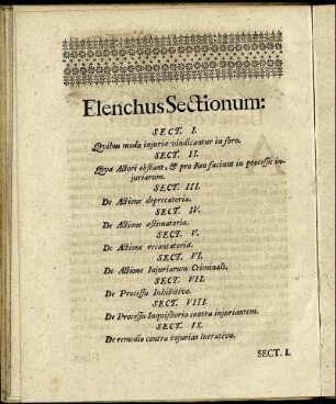 Elenchus Sectionum.