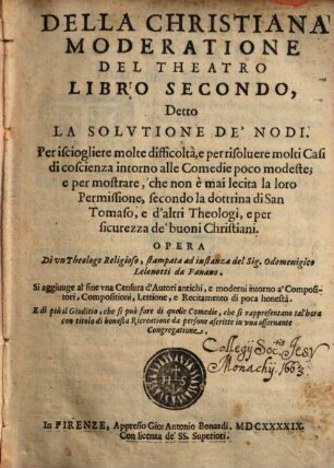 Della Christiana Moderatione Del Theatro Libro .... 2, Detto La Solvtione De' Nodi ...