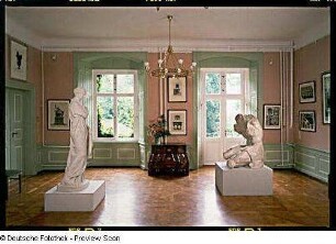Bannewitz, Am Schloß 2. Schloß Nöthnitz (1. H. 17. Jh., Umbau 1872). Bibliothek mit Statue der Kleinen Herkulanerin (links)