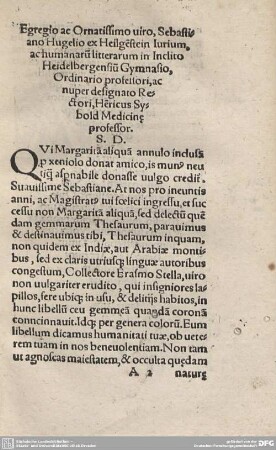 Egregio ac Ornatissimo uiro, Sebastiano Hugelio ex Heilgestein Iurium,...