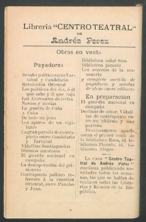 Obras en venta : Librería "Centroteatral" de Andrés Pérez