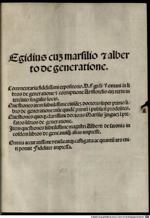 Egidius cum Marsilio et Alberto de Generatione