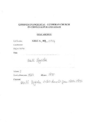 RANCHI HEADQUARTER CONGREGATION BIRTH REGISTER