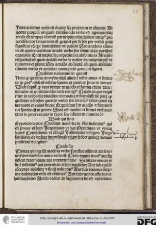 Expositio textus: qui sunt modi scilicet in vero indicativus qui est primus ut lego, imperativus ut lege