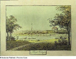 Schloss Uibigau : Dresden-Übigau, Treideln auf der Elbe vor Schloss Übigau