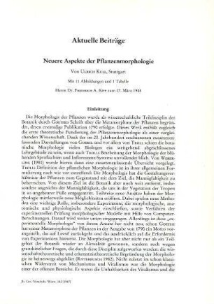 Neuere Aspekte der Pflanzenmorphologie