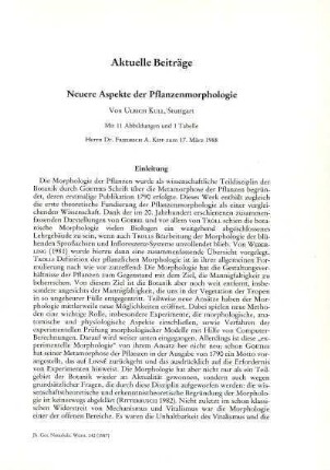 Neuere Aspekte der Pflanzenmorphologie