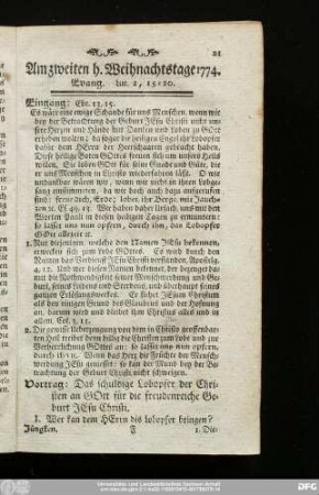 Am zweiten h. Weihnachtstage 1774. Evang. Luc. 2, 15 - 20.