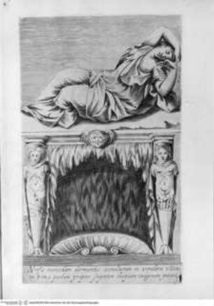 Antiquarum statuarum urbis Romae, quae in publicis privatisque locis visuntur, icones. Romae. Ex typis Laurentii Vaccarii... MDLXXXIIII., Tafel [34]: Ninfae cuiusdam dormentis simulacrum in viridario Vaticano Romae quidam propter serpentem cleopatre imaginem putant (nach der Antike)