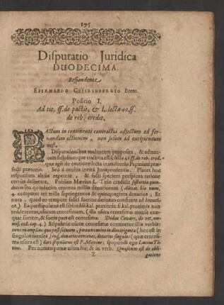 Disputatio Iuridica Duodecima. Respondente Eberhardo Czierenbergio Brem.