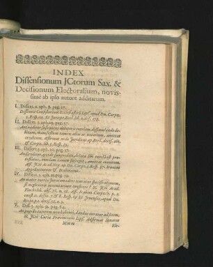 Index Diffensionum ICtorum Sax. & Decesionum Electoralium, novissime ab ipso autore additarum.