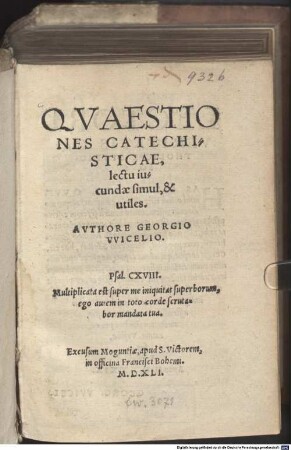 Qvaestiones Catechisticae : lectu iucundae simul, & utiles