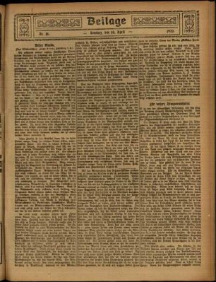 Zweite Ausgabe vom Sonntag, den 30. April 1922.