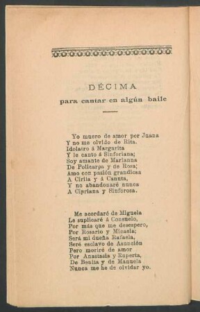 Décima para cantar en algún baile