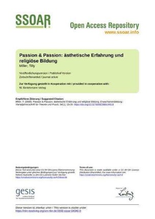 Passion & Passion: ästhetische Erfahrung und religiöse Bildung