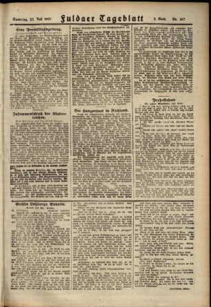 Zweite Ausgabe vom Samstag, den 23. Juli 1921.