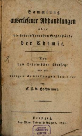Sammlung auserlesener Abhandlungen über die interessantesten Gegenstände der Chemie