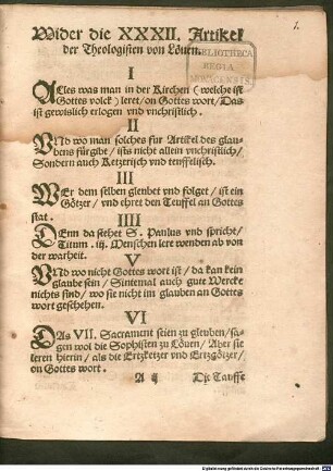 Wider die XXXII. Artikel der Teologisten von Louen