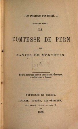 Les aventures d'un émigré, 2,1. La Comtesse de Pern