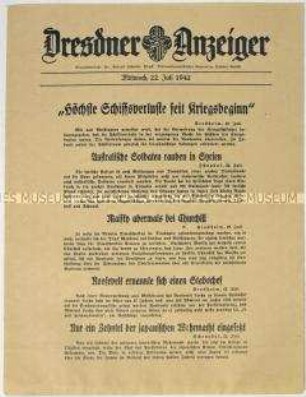 Nachrichtenblatt "Dresdner Anzeiger" u.a. zu den japanischen Streitkräften