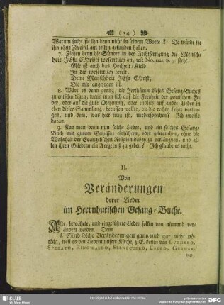 II. Von Veränderungen derer Lieder im Herrnhutischen Gesang-Buche