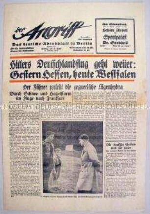 Berliner NS-Tageszeitung "Der Angriff" zu verschiedenen Wahlkampfauftritten Hitlers ("Deutschlandflug")