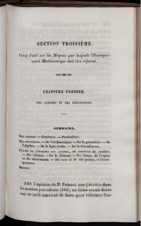 Section Troisième. Coup d'oeil sur les Moyens par lesquels l'Enseignement Mathématique doit être réformé.