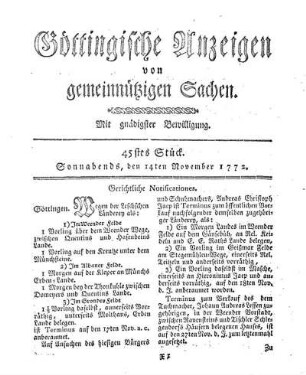45stes Stück. Sonnabends, den 14ten November 1772.
