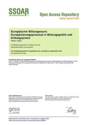 Europäischer Bildungsraum: Europäisierungsprozesse in Bildungspolitik und Bildungspraxis