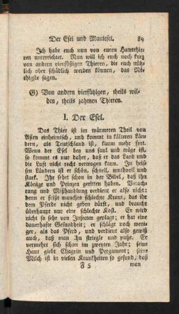 89-116, G) Von andern vierfüßigen, theils wilden, theils zahmen Thieren